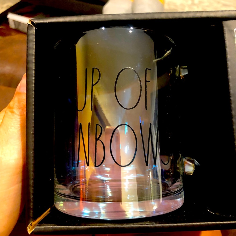 Cup of Rainbows glass mug by Rae Dunn